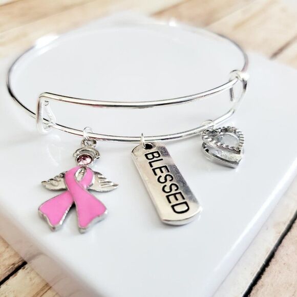 Breast Cancer Awareness Bracelet, Pink Ribbon, Motivational Gift - Picture 6 of 12